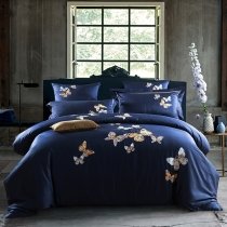 Dark Blue Beautiful Butterfly Print Modern Shabby Chic Elegant Girls Luxury 100% Egyptian Cotton Full, Queen Size Bedding Sets