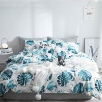 Modern Chic Teal and White Leaf Print Tropical Hawaiian Rustic Chic Unique Hipster Twin, Full, Queen Size Bedding Sets for Teens