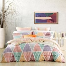 Mint Green Coral and Yellow Colorful Geometric ZigZag Pattern Stylish Southwestern Style Unique Full, Queen Size Bedding Sets
