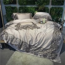 Champagne and Black Vintage Victorian Lace Romantic Shabby Chic Elegant Feminine Luxury Satin Full, Queen Size Bedding Sets
