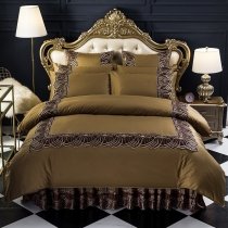 Gorgeous Taupe and Chocolate Brown Border Vintage Victorian Lace Boutique Elegant Feminine Full, Queen Size Bedding Sets