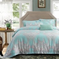 Luxurious Tiffany Blue Pink and Gray Paisley and Gothic Bohemian Pattern Royal Style Full, Queen Size Bedding Sets