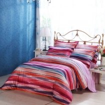 Pastel Burgundy Red Purple Orange Pink Blue and White Rainbow Stripe Print Neon Ombre Bright Colorful Full, Queen Size Bedding Sets
