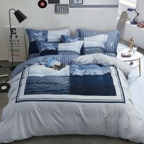 Vogue Navy Blue and Beige Arctic Ocean Themed Border Masculine Full, Queen Size Bedding Sets