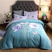White Green and Purple Lotus and Butterfly Print Rustic Country Chic Full, Queen Size Bedding Sets