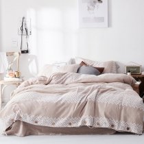 Khaki and White Chevron Aztec ZigZag Stripe Print Southwestern Bohemian Style Gypsy Themed Full, Queen Size Bedding Sets