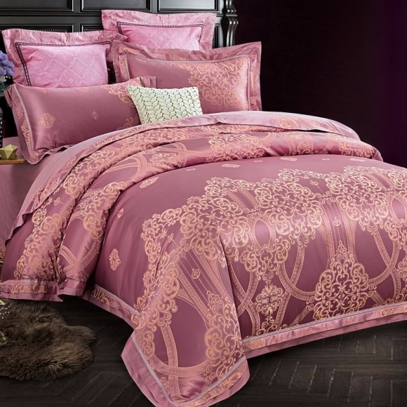 Mulberry Purple and Gold Medieval Rococo Pattern Native American Fancy Noble Excellence Full, Queen Size Bedding Sets