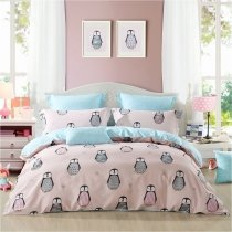 Pink Gray and Light Blue Cute Penguin Kids Full, Queen Size Bedding Sets