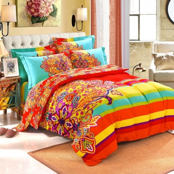 Orange Yellow Purple and Tiffany Blue Pop Western Paisley with Rainbow ...