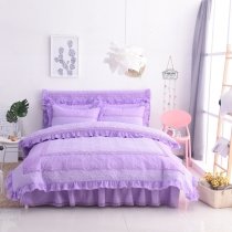 Lavender Purple Quilted Heart Pattern Scalloped Ruffle Vintage Victorian Lace Elegant Girly Girls Cotton Full, Queen Size Bedding Sets