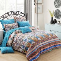Turquoise Red Yellow and Beige Indian Moroccan Pattern Vintage Bohemian Style 100% Cotton Full, Queen Size Bedding Sets