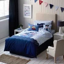 Kids Blue Red and White Sailboat Print Nautical Themed 100% Cotton Twin, Full Size Bedding Sets