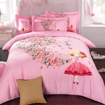 Beautiful Girls Blush Pink Rose Red and Orange Butterfly Print Fairy Cute Style 100% Brushed Cotton Full, Queen Size Bedding Sets