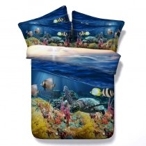 Beautiful Under the Sea World Sea Turtle, Fish and Coral Print Ocean Themed Twin, Full, Queen, King Size Bedding Sets