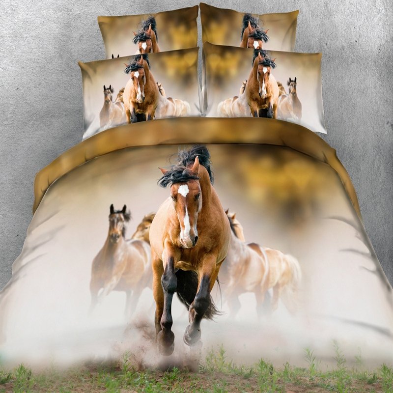 Brown Green and White Wild Horse Print Jungle Animal Themed 3D Design