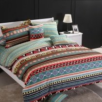 Sage Green Red Orange Yellow and Brown Gypsy Bohemian Style Aztec Tribal Print Unique Adults Full, Queen Size Bedding Sets
