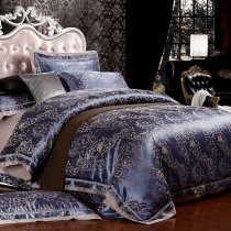Luxury Dark Blue and Gold Royal Style Scroll Pattern Noble Excellence Abstract Design Western Style Full, Queen Size Bedding Sets