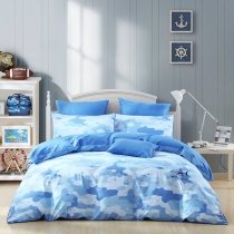 Unusual Blue and White Camouflage Pattern Shark Print Modern Chic Stylish Twin, Full, Queen Size Bedding Sets