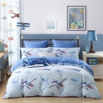 Kids Airplane Print Funny Preppy Style Twin, Full, Queen Size Bedding Sets in Red White and Blue