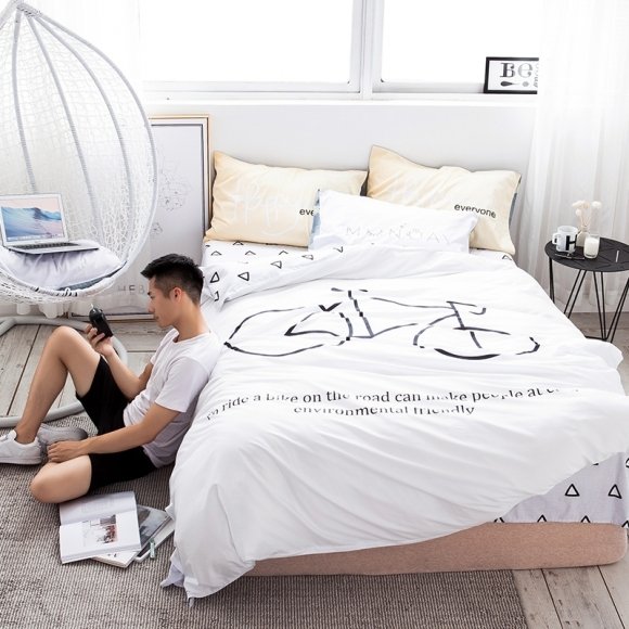 Vogue Teens Black and White Bicycle Print and Monogrammed Modern Chic Hipster Full Size Bedding Sets