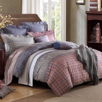 Orange Beige Gray and Coffee Brown Houndstooth and Chevron Stripe Print Southwestern Shabby Chic Adults Full, Queen Size Bedding Sets