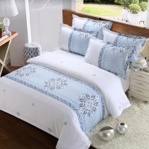 Luxury Light Blue and White Bohemian Tribal Print Modern Chic Hotel Style Twin, Full, Queen Size Bedding Sets