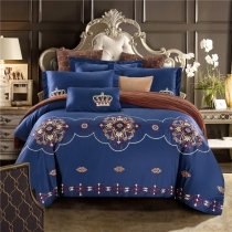 Blue Gold and Purple Ethnic Indian Pattern Exotic Royal Style Luxury Full, Queen Size Bedding Sets