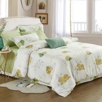 Soft Rust Orange Beige and Green Fruit Orange and Dragonfly Print Hipster Full, Queen Size Bedding Sets