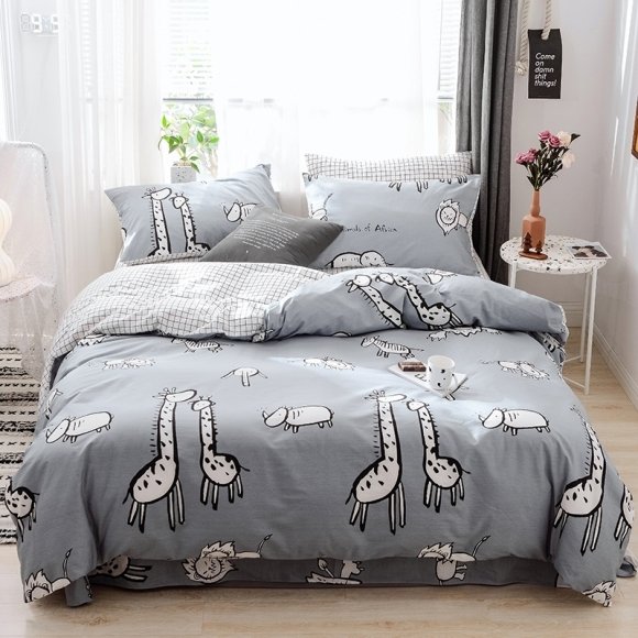 Gray and White Giraffe and Rhino Safari Animal Twin, Full Size Bedding Sets
