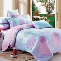 Elegant Sparkly Pink Purple and Tiffany Blue Forest Scene Tree Print Feminine Twin, Full, Queen Size Luxury Cotton Bedding Sets