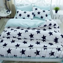 Personalized Black White and Aqua Blue Star Print Funky Kids 100% Natural Cotton Twin, Full, Queen Size Reversible Bedding Sets