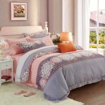 Coral Pink Gray and White Indian Pattern Western Bohemian Chic Moroccan Style Noble Excellence Full, Queen Size Bedding Sets