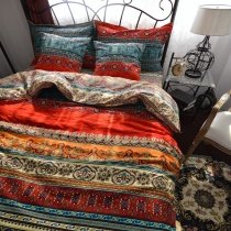 Vintage Native American Tribal Bohemian Style Striped Print Full, Queen, King Size Bedding Sets
