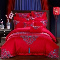 Luxury Red and Royal Blue Indian Bohemian Design Western Victorian Style Full, Queen Size Bedding Sets
