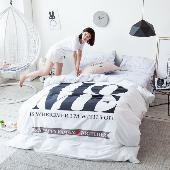 Hipster Kids and Boys Black and White Monogrammed Print Simply Chic Trendy Twin, Full Size Bedding Sets