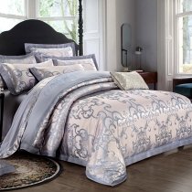 Gray and Champagne Gothic Bohemian Style Medieval Pattern Old World Shabby Chic Adults Full, Queen Size Bedding Sets