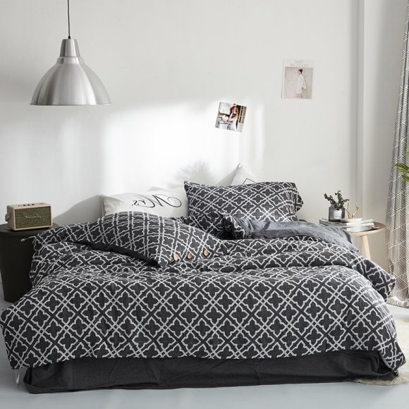 Southwestern Style lack and White Geometric Ikat Print Vintage Shabby Chic Rustic Western Full, Queen Size Masculine Bedding Sets