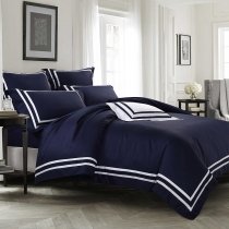 Dark Blue and White Border Greek Key Inspired Luxurious Simply Shabby Chic Noble Excellence Villa Full, Queen Size Bedding Sets