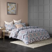 Coral and Gray Chevron Stripe Print Abstract Contemporary Modern Chic Full, Queen Size Bedding Sets