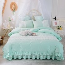 Mint Green and White Ruffled Edge Lace Luxury Full, Queen Size Bedding Sets