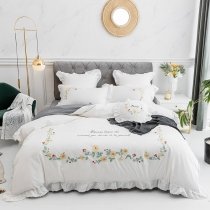 Romantic White Ruffled and Flower Bridal Style Full, Queen Size Bedding Sets