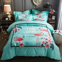 Red and Mint Green Tropical Flamingo Print Wild Bird Animal Themed Cute Girls Full, Queen Size Bedding Sets