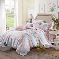 Pale Pink and Tiffany Blue Bohemian Style Pop Western Paisley Print Girls Full, Queen Size Eco-friendly Tencel Lyocell Bedding Sets
