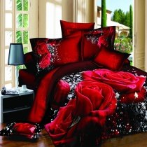 Sparkly White Black Coral and Cherry Red 3D Victorian Rose Print Romantic Elegant Girls Twin, Full Size Luxury Cotton Bedding Sets