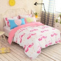 Elegant Coral Pink White and Rose Red Wild Animal Themed Fun Tropical Flamingo Print Teen Girls Twin, Full Size Cotton Bedding Sets
