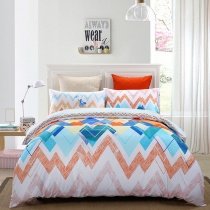 Orange Red Blue and Salmon Colorful Chevron Stripe Modern Bohemian Style Southwestern Full, Queen Size Bedding Sets