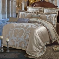 Gray and Light Blue Victorian Gothic Pattern Western Style Shabby Chic Luxury Jacquard Satin Full, Queen Size Bedding Sets