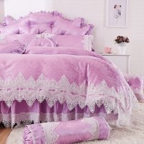 Trendy Lilac Purple Sexy Lace Design Princess Style Feminine Feel Luxury 100% Cotton Full, Queen Size Bedding Sets for Girls
