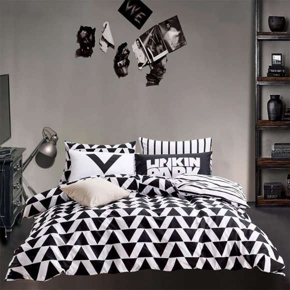 Black and White Abstract Design Geometric Pattern Hipster Style Unusual 100% Cotton Twin, Full Size Bedding Sets