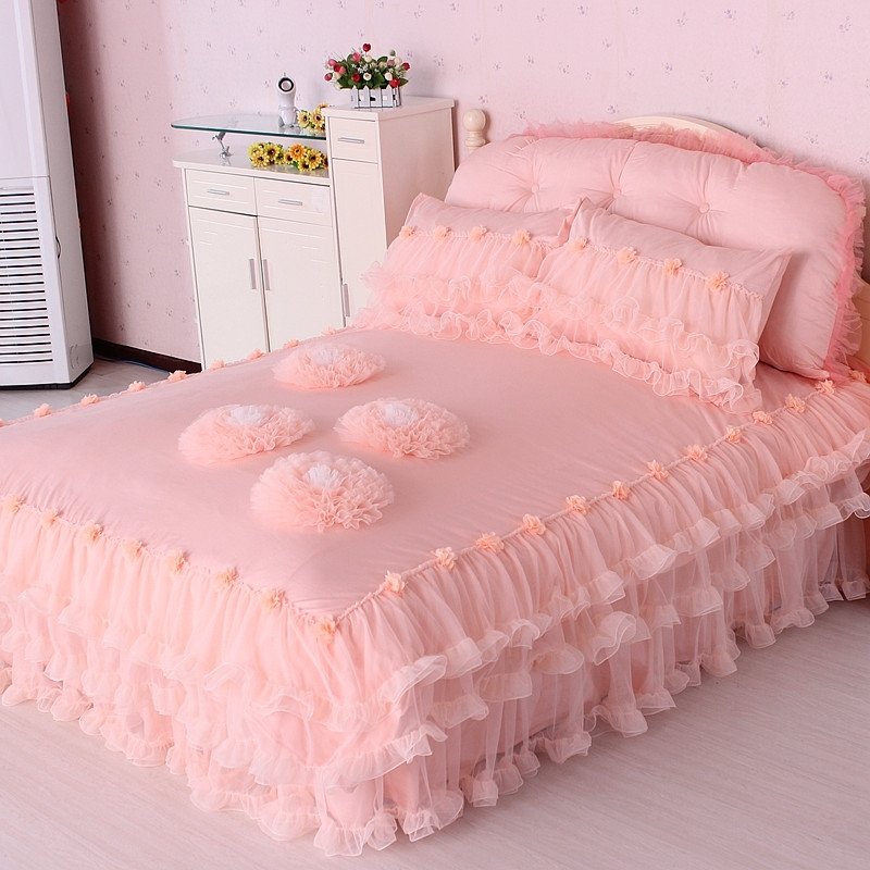 Cotton Elegant Coral Pink Applique Flower Romantic Victorian Lace